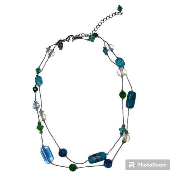 Lia Sophia Blue Beaded Two Strand Necklace 15" - Picture 1 of 7